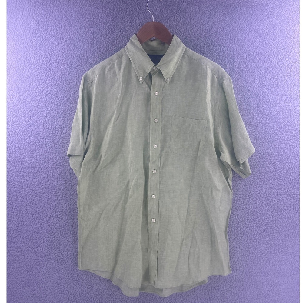 Brooks Brothers Mens Irish Linen Short Sleeve Button Down Shirt Green Large